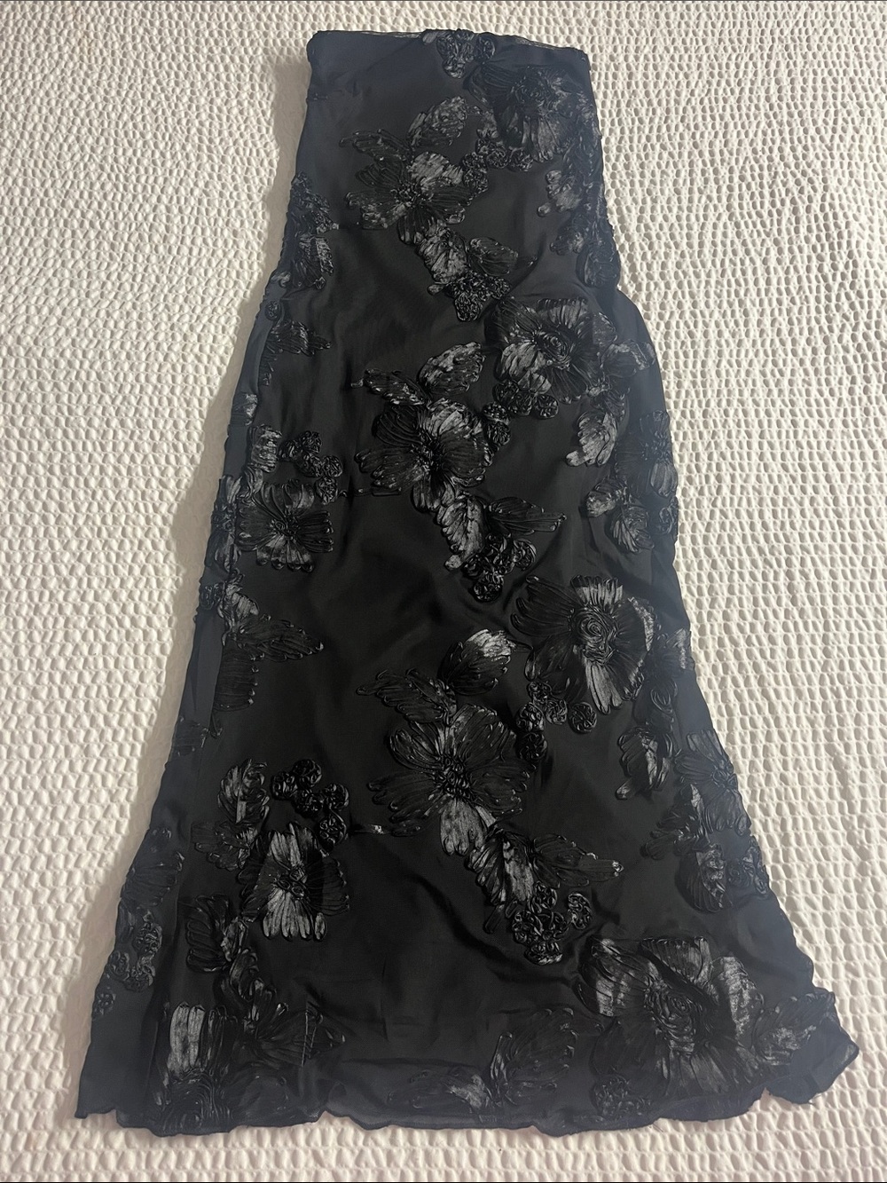 Black Floral Appliqué Maxi Dress Strapless